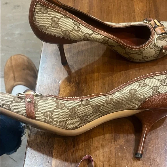 Gucci Women's Tan Canvas Loafers with Gold Accents - Picture 16 of 16